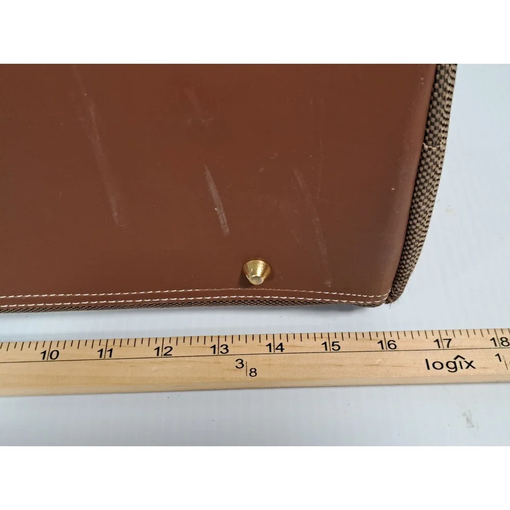 London Fog Brown Woven Satchel Bag Faux Leather Trim Gold Hardware Medium